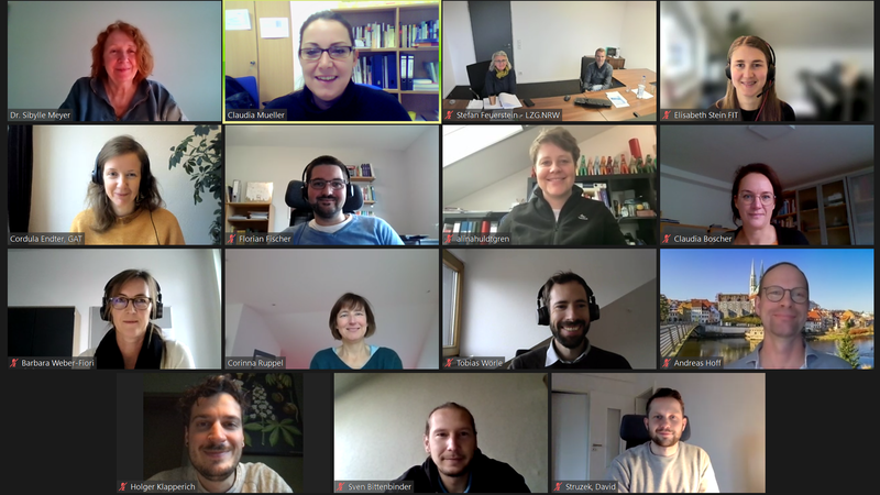 Teilnehmende am Projekttreffen von CoCre-HIT während eines Online-Meetings. Alle lächeln in ihre Kameras.